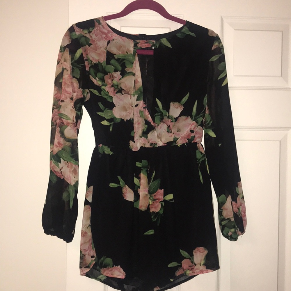 plunge neck floral romper